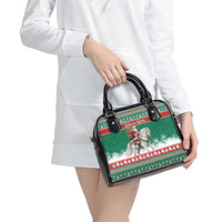 Lithuania Christmas Shoulder Handbag Santa Riding White Horse Linksmu Kaledu - Wonder Print Shop