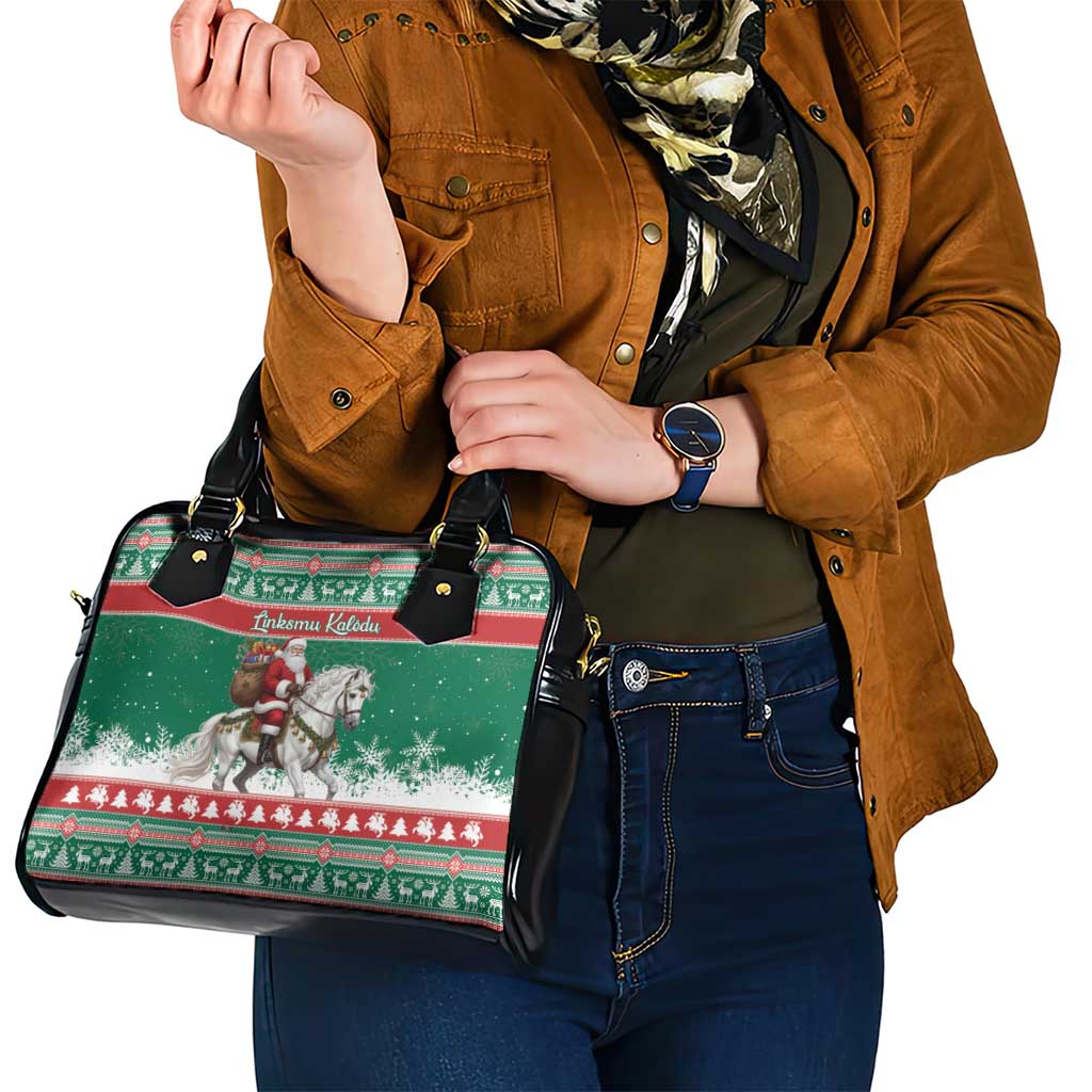 Lithuania Christmas Shoulder Handbag Santa Riding White Horse Linksmu Kaledu - Wonder Print Shop