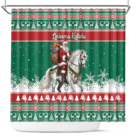 Lithuania Christmas Shower Curtain Santa Riding White Horse Linksmu Kaledu - Wonder Print Shop