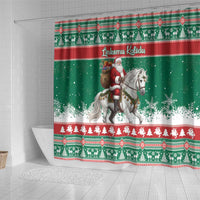 Lithuania Christmas Shower Curtain Santa Riding White Horse Linksmu Kaledu - Wonder Print Shop