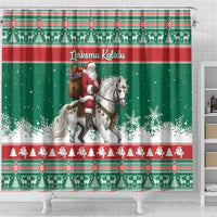 Lithuania Christmas Shower Curtain Santa Riding White Horse Linksmu Kaledu - Wonder Print Shop