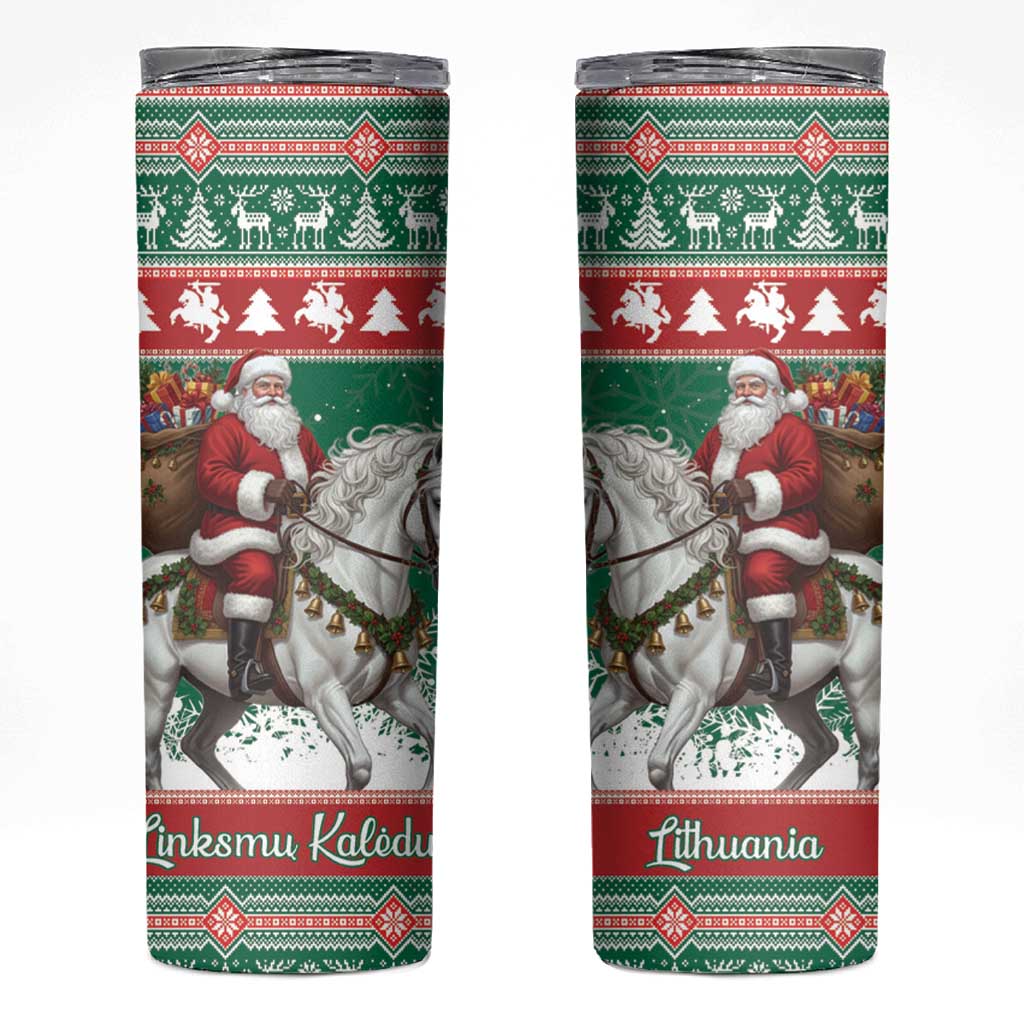 Lithuania Christmas Skinny Tumbler Santa Riding White Horse Linksmu Kaledu - Wonder Print Shop