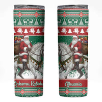 Lithuania Christmas Skinny Tumbler Santa Riding White Horse Linksmu Kaledu - Wonder Print Shop
