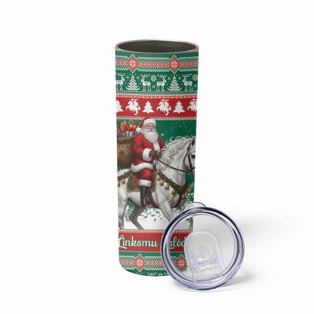 Lithuania Christmas Skinny Tumbler Santa Riding White Horse Linksmu Kaledu - Wonder Print Shop