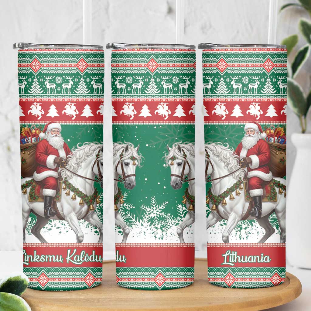 Lithuania Christmas Skinny Tumbler Santa Riding White Horse Linksmu Kaledu - Wonder Print Shop