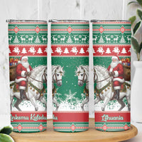 Lithuania Christmas Skinny Tumbler Santa Riding White Horse Linksmu Kaledu - Wonder Print Shop