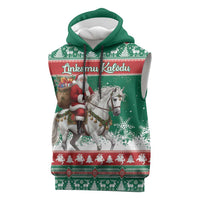 Lithuania Christmas Sleeveless Hoodie Santa Riding White Horse Linksmu Kaledu - Wonder Print Shop