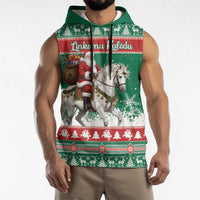 Lithuania Christmas Sleeveless Hoodie Santa Riding White Horse Linksmu Kaledu - Wonder Print Shop