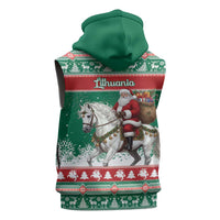Lithuania Christmas Sleeveless Zip Hoodie Santa Riding White Horse Linksmu Kaledu - Wonder Print Shop