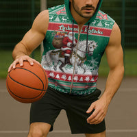 Lithuania Christmas Sleeveless Zip Hoodie Santa Riding White Horse Linksmu Kaledu - Wonder Print Shop