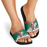 Lithuania Christmas Slide Sandals Santa Riding White Horse Linksmu Kaledu - Wonder Print Shop