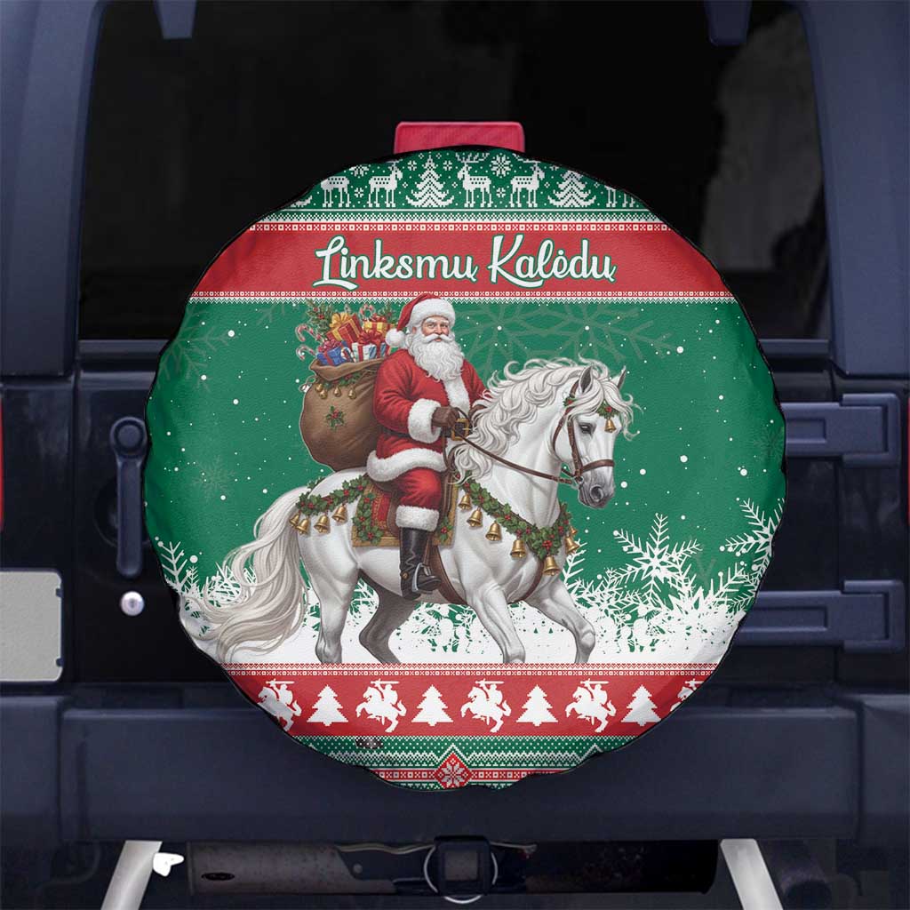 Lithuania Christmas Spare Tire Cover Santa Riding White Horse Linksmu Kaledu - Wonder Print Shop