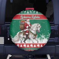 Lithuania Christmas Spare Tire Cover Santa Riding White Horse Linksmu Kaledu - Wonder Print Shop