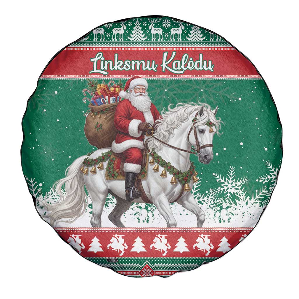 Lithuania Christmas Spare Tire Cover Santa Riding White Horse Linksmu Kaledu - Wonder Print Shop