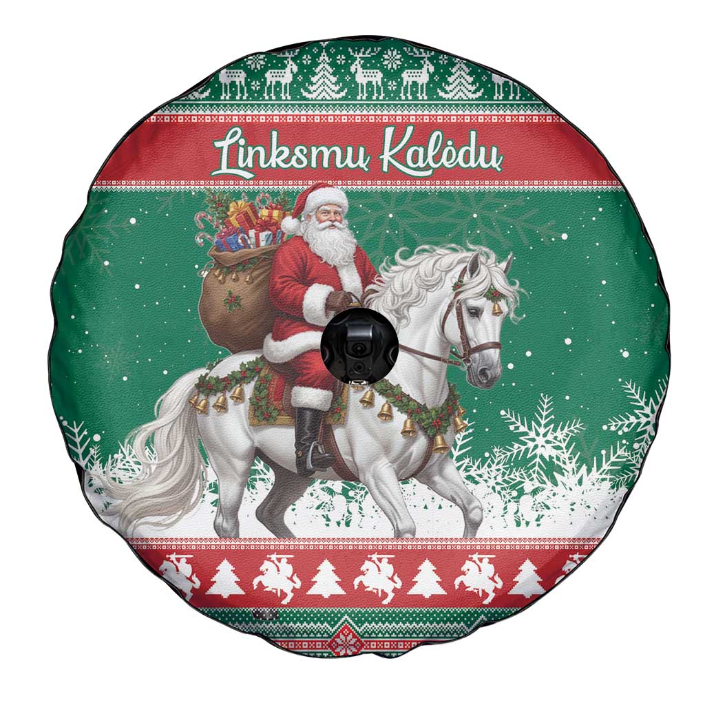 Lithuania Christmas Spare Tire Cover Santa Riding White Horse Linksmu Kaledu - Wonder Print Shop
