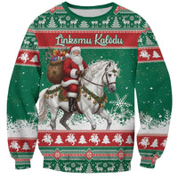 Lithuania Christmas Sweatshirt Santa Riding White Horse Linksmu Kaledu - Wonder Print Shop