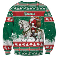 Lithuania Christmas Sweatshirt Santa Riding White Horse Linksmu Kaledu - Wonder Print Shop