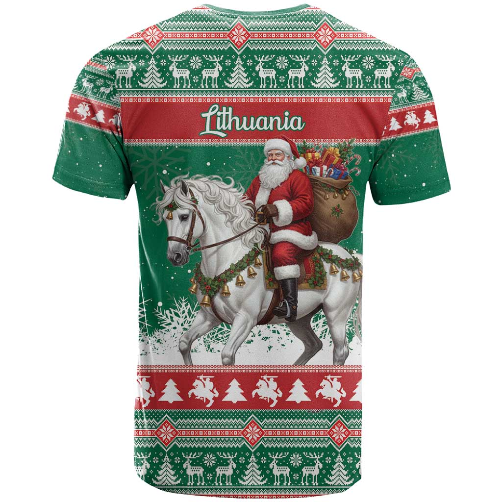 Lithuania Christmas T Shirt Santa Riding White Horse Linksmu Kaledu - Wonder Print Shop