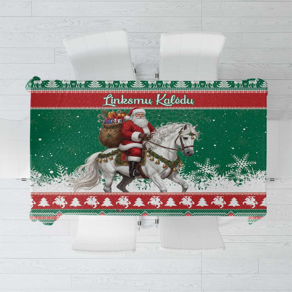 Lithuania Christmas Tablecloth Santa Riding White Horse Linksmu Kaledu - Wonder Print Shop