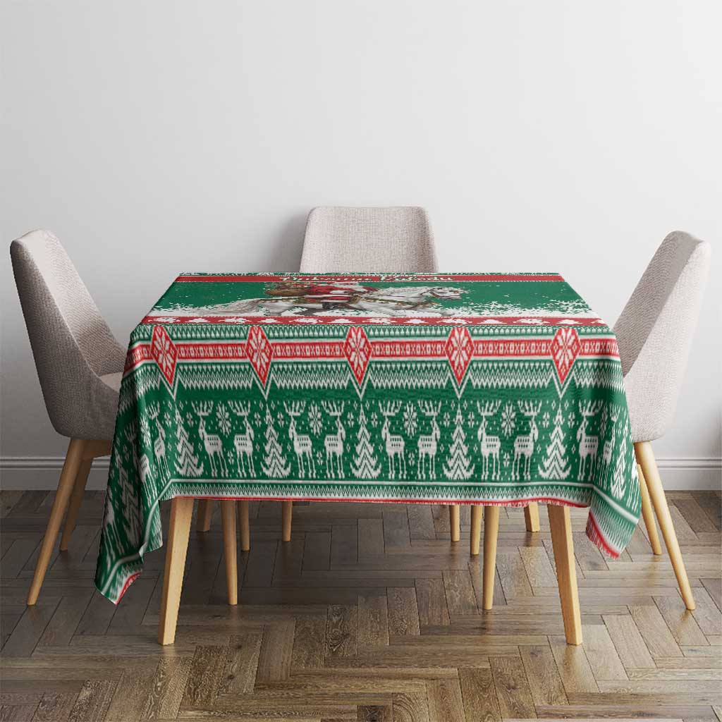 Lithuania Christmas Tablecloth Santa Riding White Horse Linksmu Kaledu - Wonder Print Shop