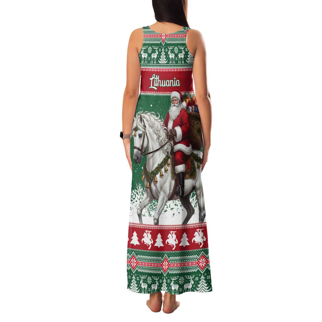 Lithuania Christmas Tank Maxi Dress Santa Riding White Horse Linksmu Kaledu - Wonder Print Shop