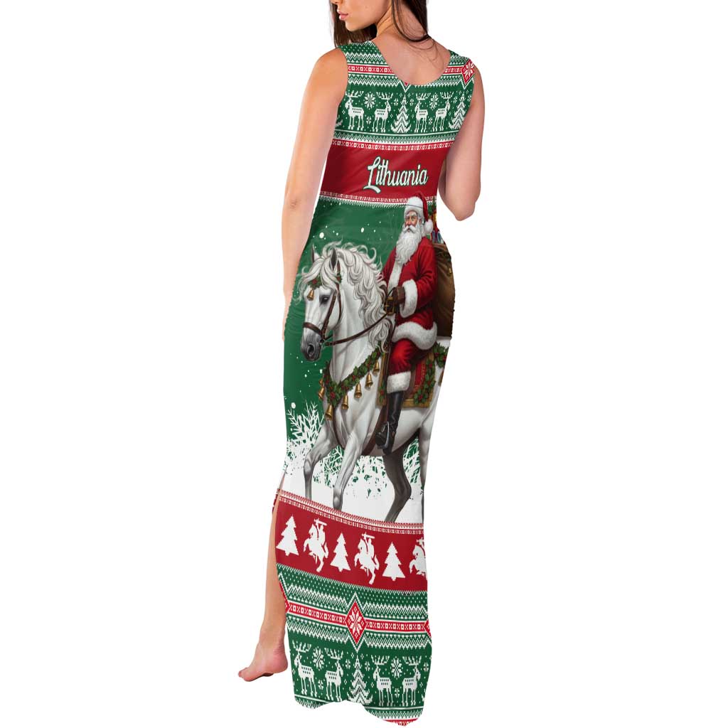 Lithuania Christmas Tank Maxi Dress Santa Riding White Horse Linksmu Kaledu - Wonder Print Shop