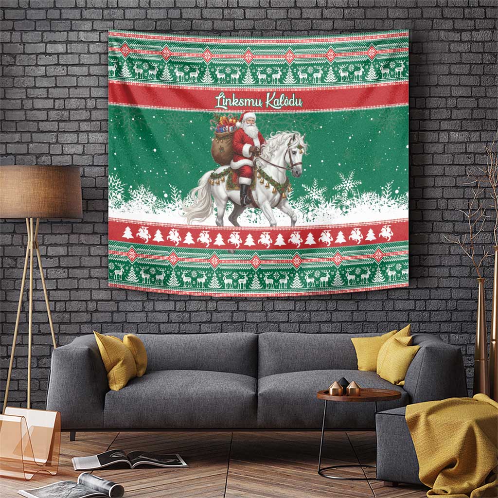 Lithuania Christmas Tapestry Santa Riding White Horse Linksmu Kaledu - Wonder Print Shop