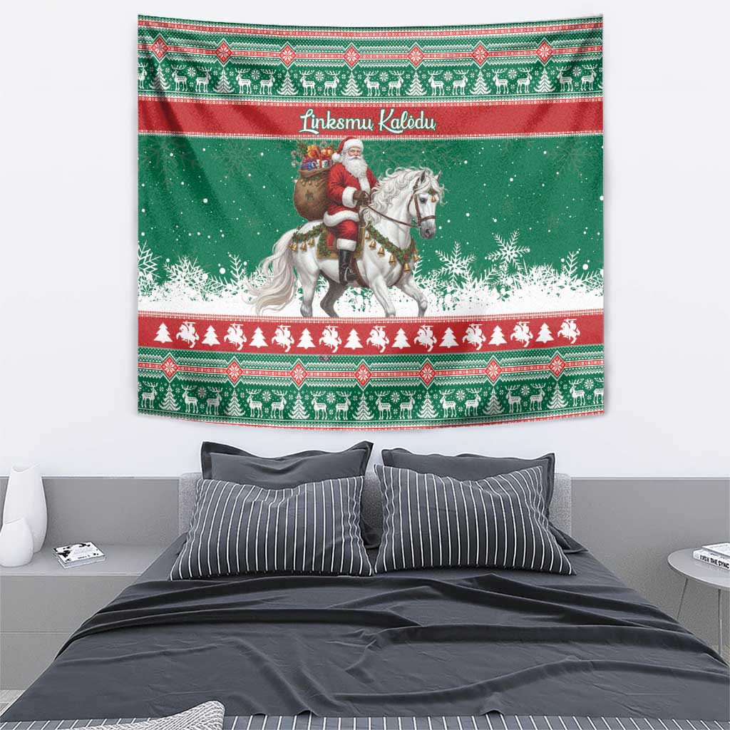 Lithuania Christmas Tapestry Santa Riding White Horse Linksmu Kaledu - Wonder Print Shop