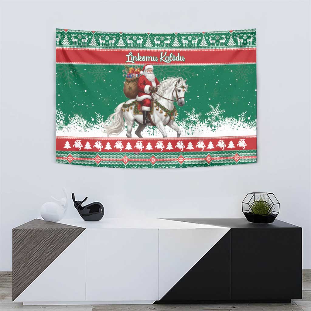 Lithuania Christmas Tapestry Santa Riding White Horse Linksmu Kaledu - Wonder Print Shop