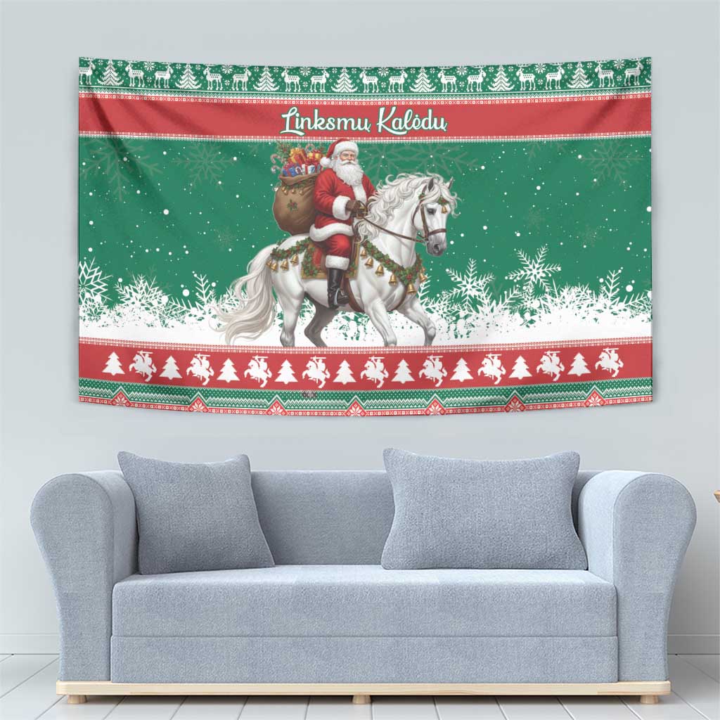Lithuania Christmas Tapestry Santa Riding White Horse Linksmu Kaledu - Wonder Print Shop