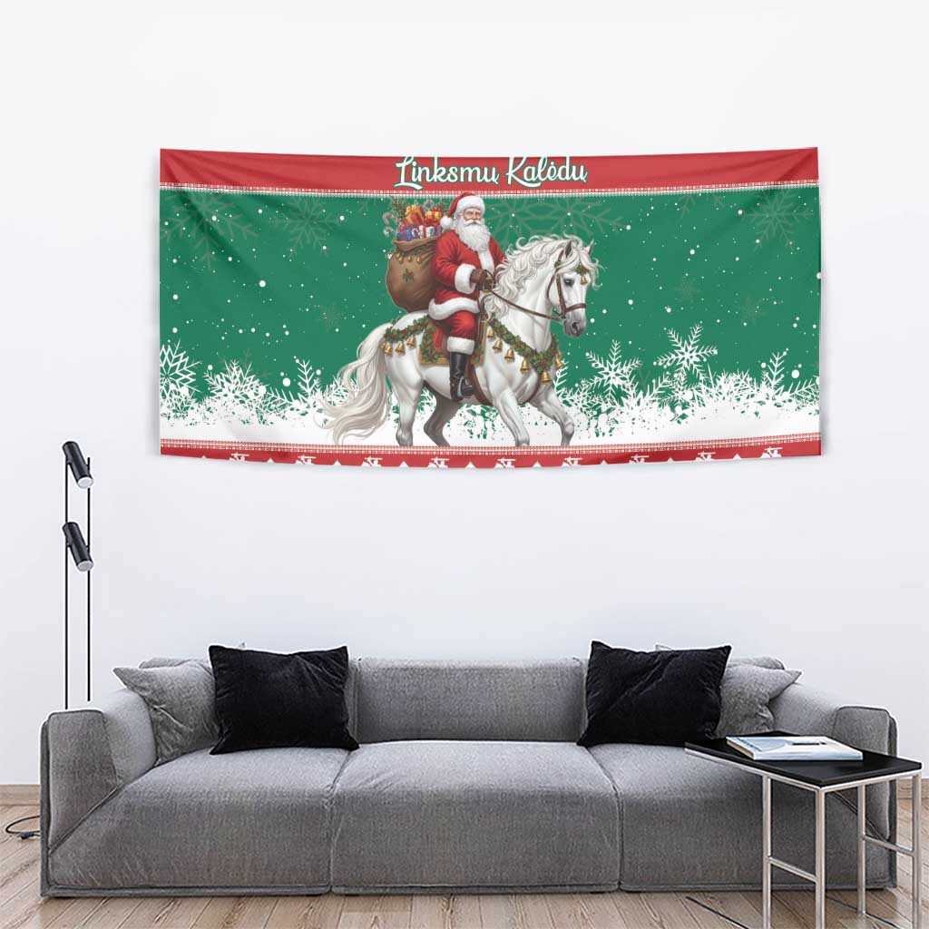 Lithuania Christmas Tapestry Santa Riding White Horse Linksmu Kaledu - Wonder Print Shop