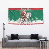 Lithuania Christmas Tapestry Santa Riding White Horse Linksmu Kaledu - Wonder Print Shop