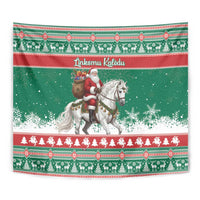 Lithuania Christmas Tapestry Santa Riding White Horse Linksmu Kaledu - Wonder Print Shop