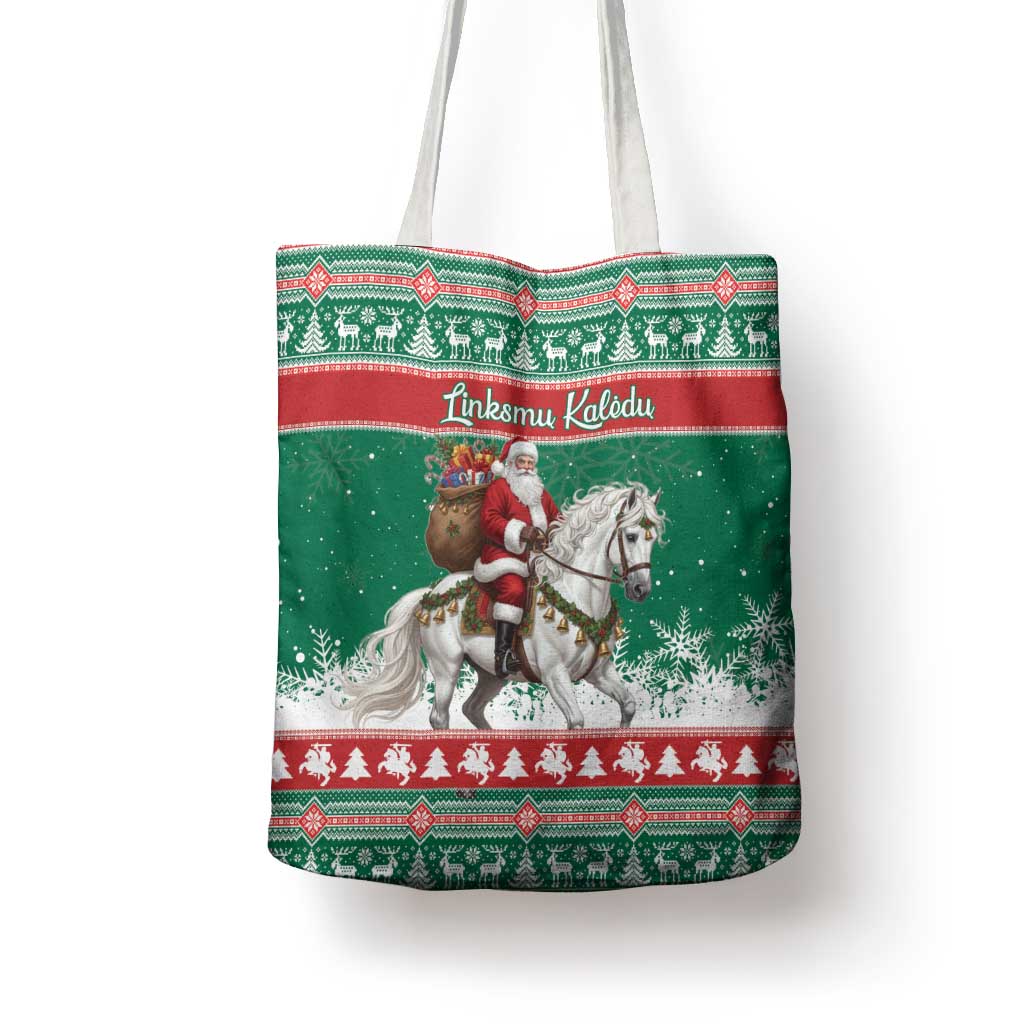 Lithuania Christmas Tote Bag Santa Riding White Horse Linksmu Kaledu - Wonder Print Shop