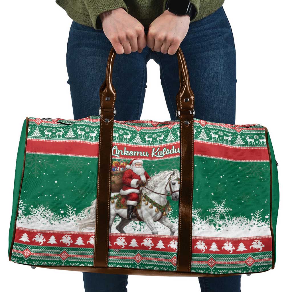 Lithuania Christmas Travel Bag Santa Riding White Horse Linksmu Kaledu - Wonder Print Shop