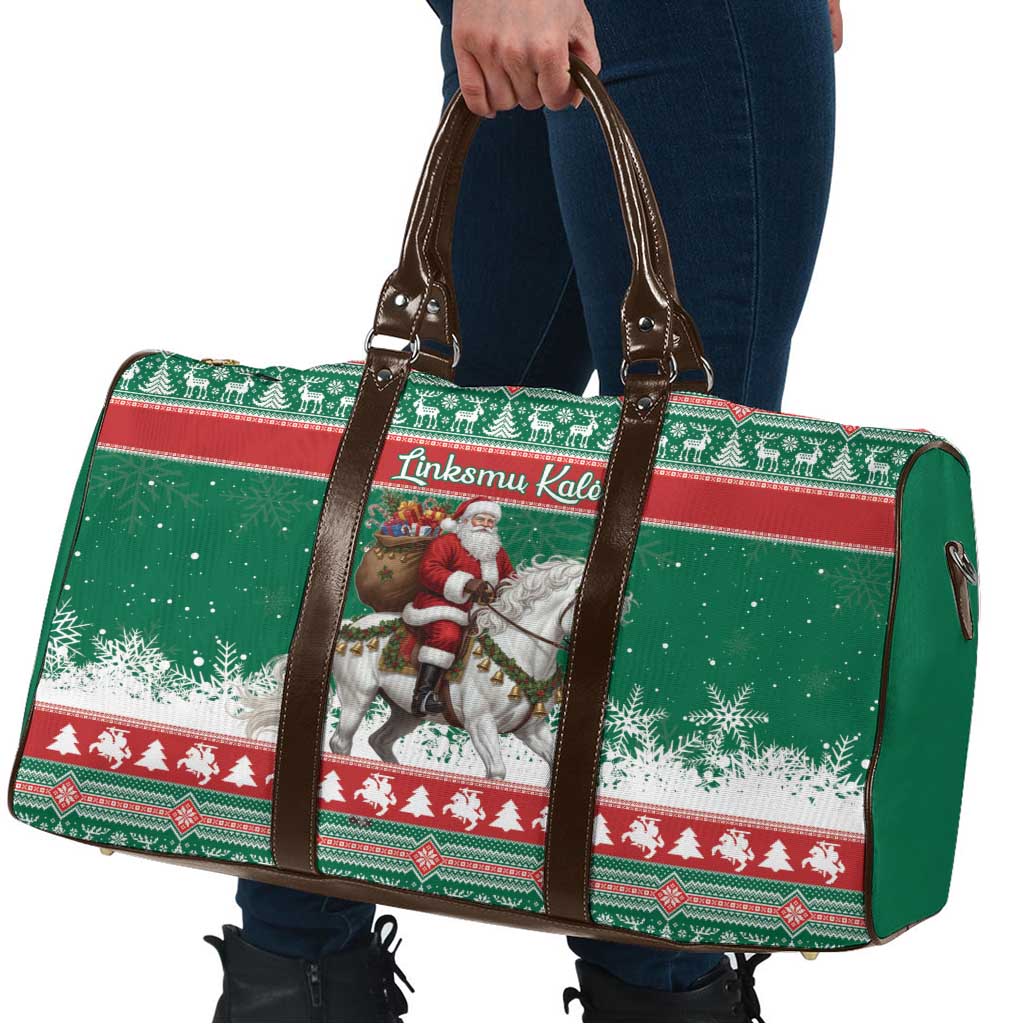 Lithuania Christmas Travel Bag Santa Riding White Horse Linksmu Kaledu - Wonder Print Shop