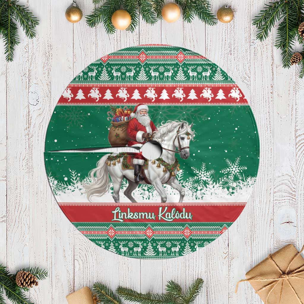 Lithuania Christmas Tree Skirt Santa Riding White Horse Linksmu Kaledu - Wonder Print Shop
