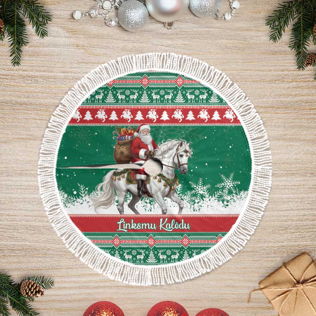 Lithuania Christmas Tree Skirt Santa Riding White Horse Linksmu Kaledu - Wonder Print Shop