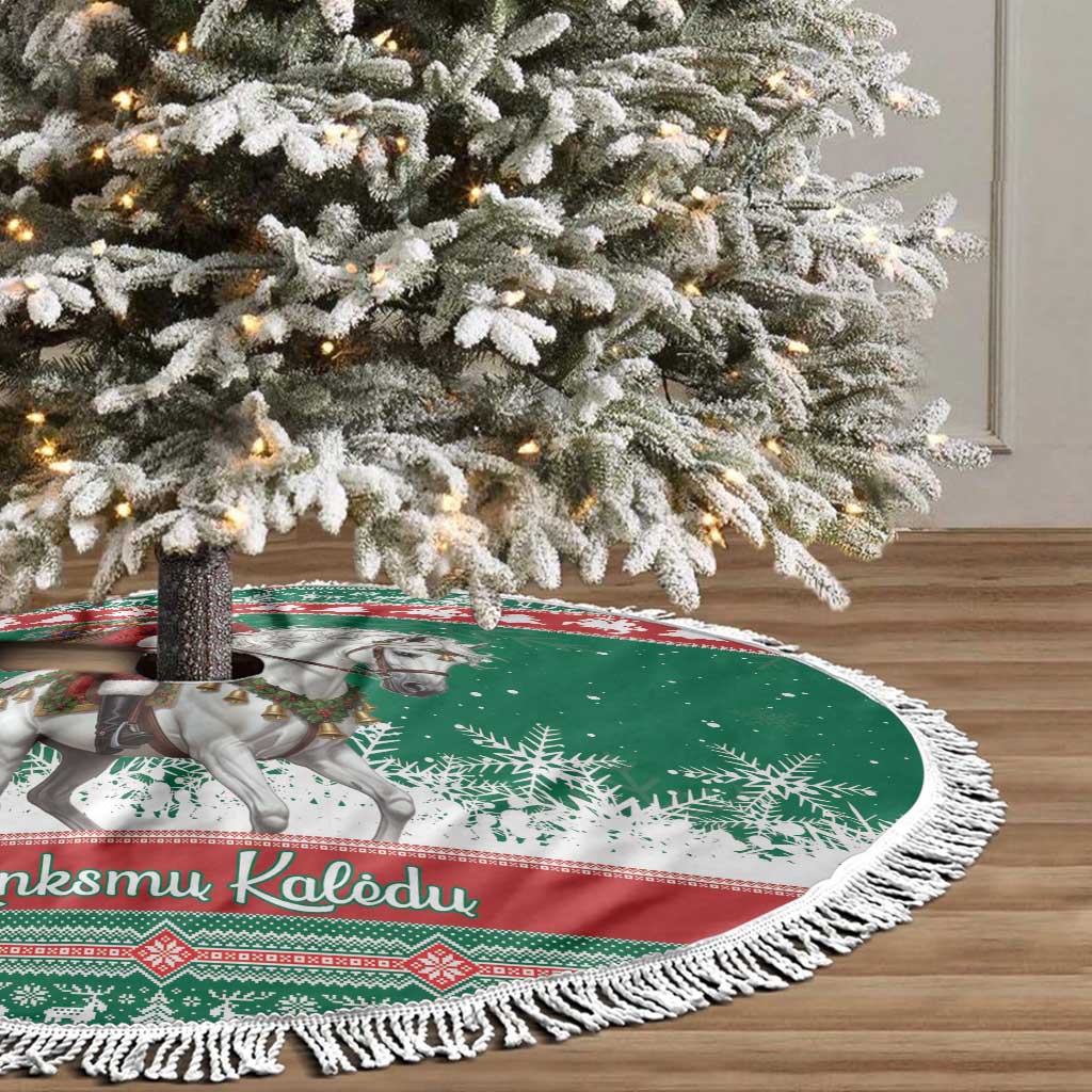 Lithuania Christmas Tree Skirt Santa Riding White Horse Linksmu Kaledu - Wonder Print Shop