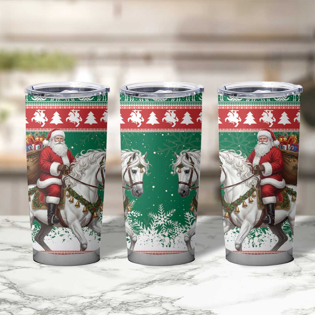 Lithuania Christmas Tumbler Cup Santa Riding White Horse Linksmu Kaledu - Wonder Print Shop