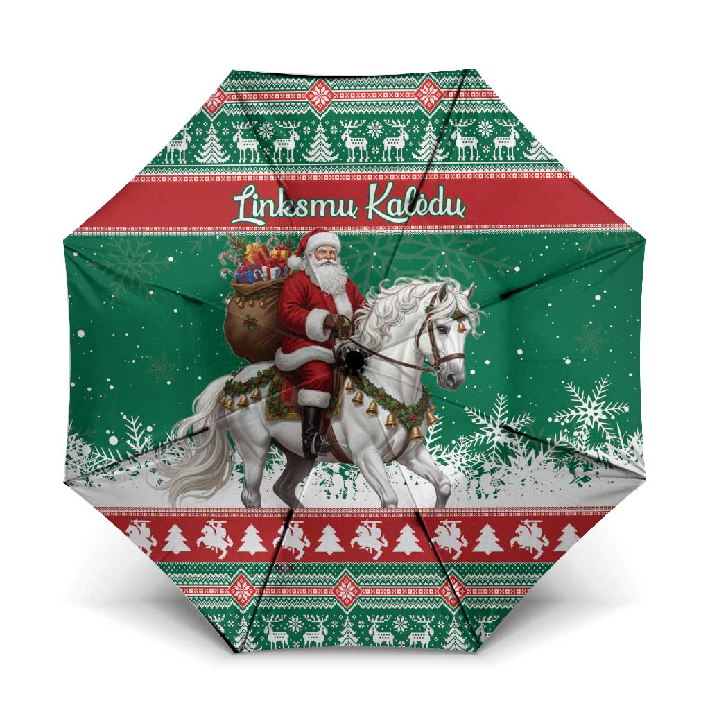 Lithuania Christmas Umbrella Santa Riding White Horse Linksmu Kaledu - Wonder Print Shop