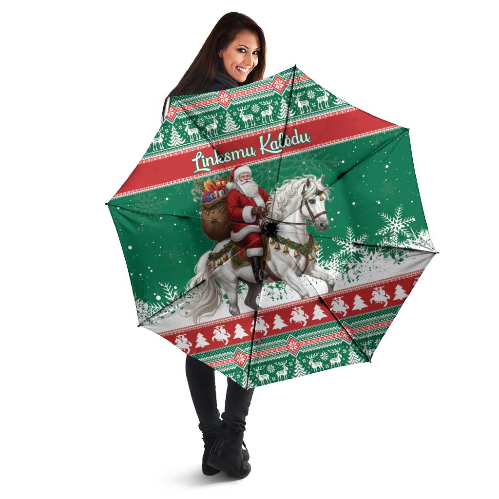 Lithuania Christmas Umbrella Santa Riding White Horse Linksmu Kaledu - Wonder Print Shop