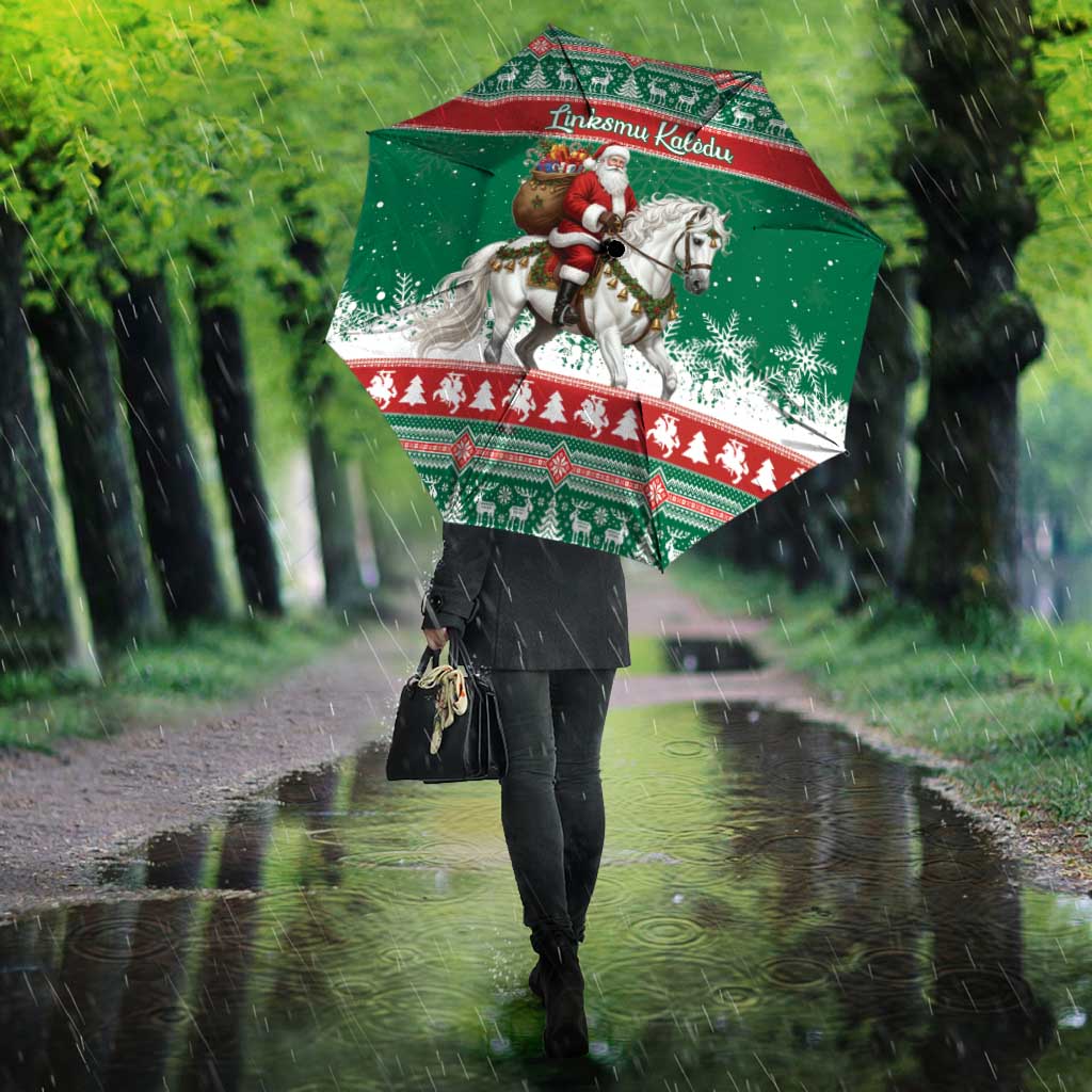 Lithuania Christmas Umbrella Santa Riding White Horse Linksmu Kaledu - Wonder Print Shop
