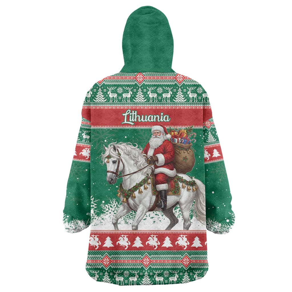 Lithuania Christmas Wearable Blanket Hoodie Santa Riding White Horse Linksmu Kaledu - Wonder Print Shop