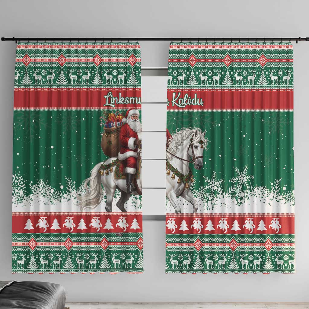 Lithuania Christmas Window Curtain Santa Riding White Horse Linksmu Kaledu - Wonder Print Shop