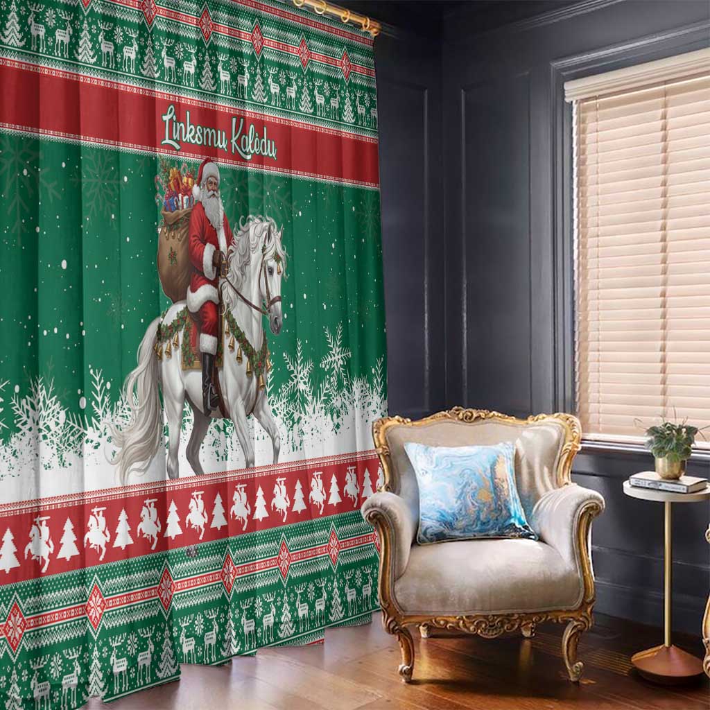 Lithuania Christmas Window Curtain Santa Riding White Horse Linksmu Kaledu - Wonder Print Shop