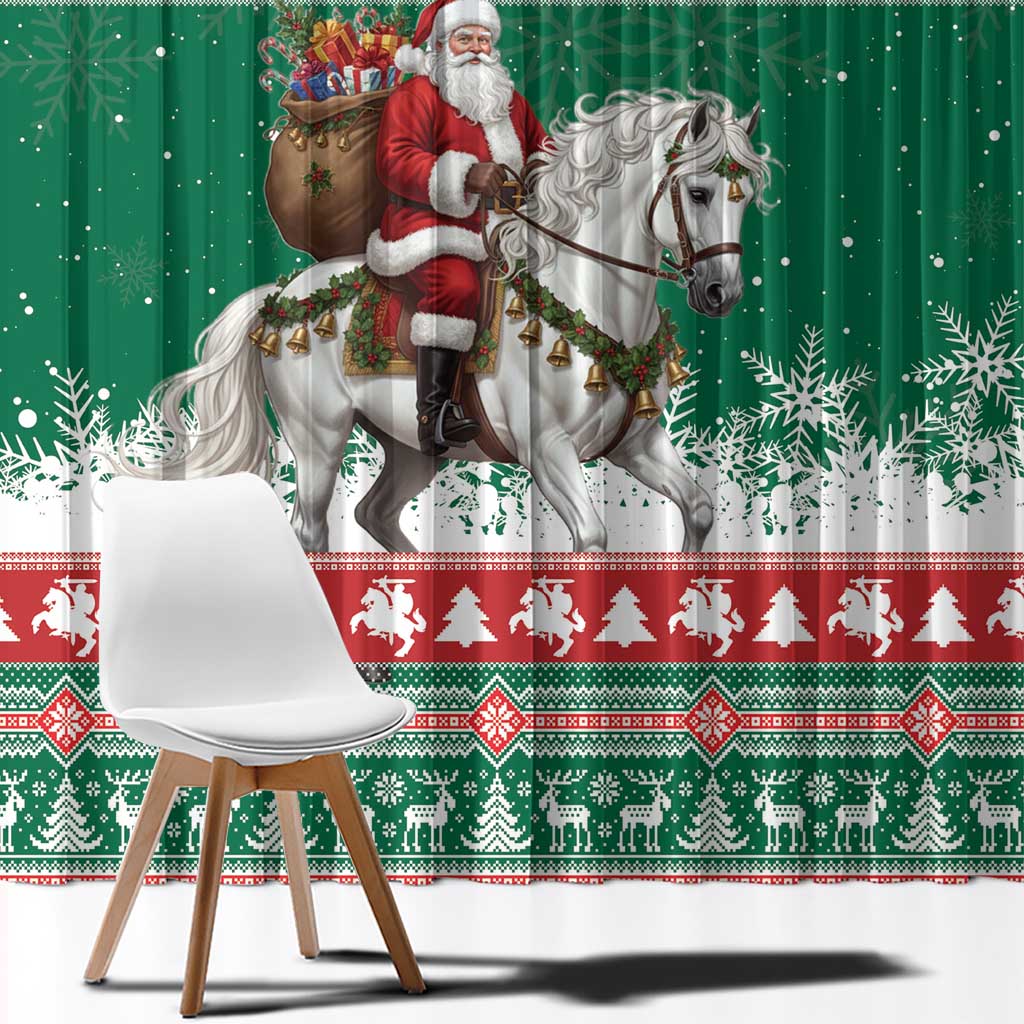 Lithuania Christmas Window Curtain Santa Riding White Horse Linksmu Kaledu - Wonder Print Shop