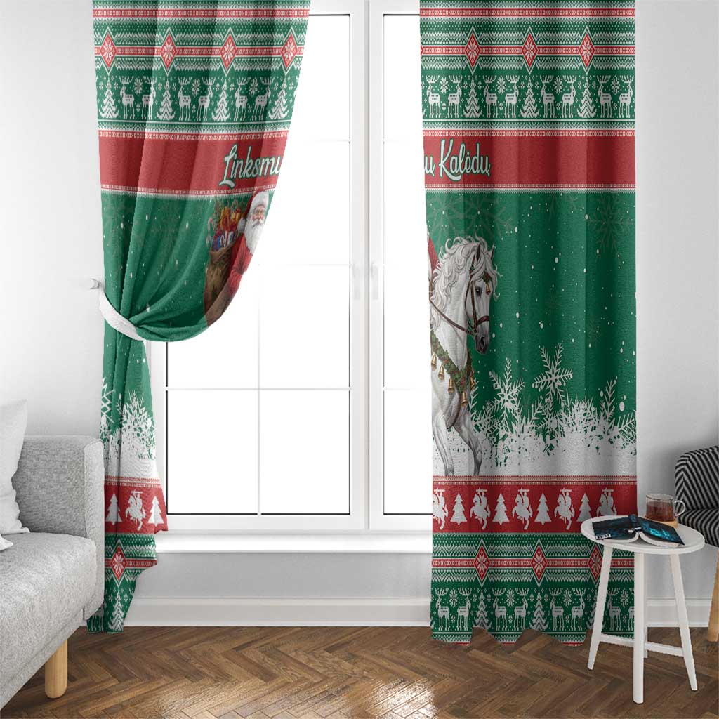Lithuania Christmas Window Curtain Santa Riding White Horse Linksmu Kaledu - Wonder Print Shop