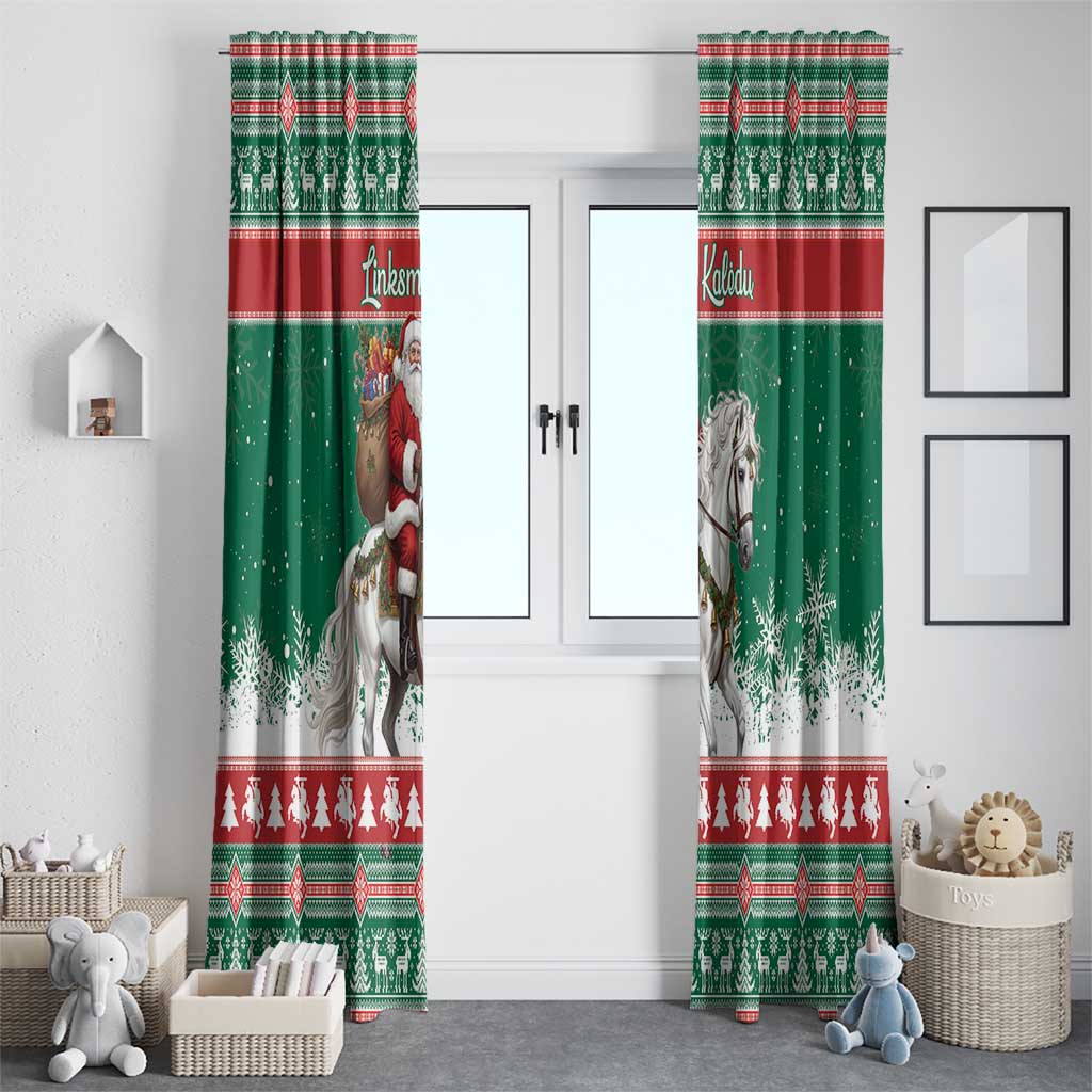 Lithuania Christmas Window Curtain Santa Riding White Horse Linksmu Kaledu - Wonder Print Shop