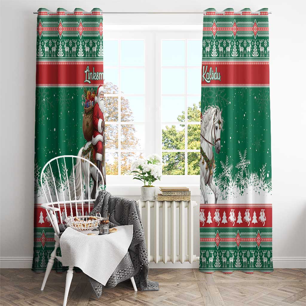 Lithuania Christmas Window Curtain Santa Riding White Horse Linksmu Kaledu - Wonder Print Shop